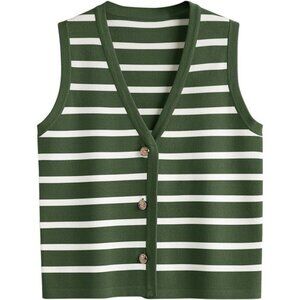 Striped Sweater Vest for Women - V-Neck Button-Up Tank Top